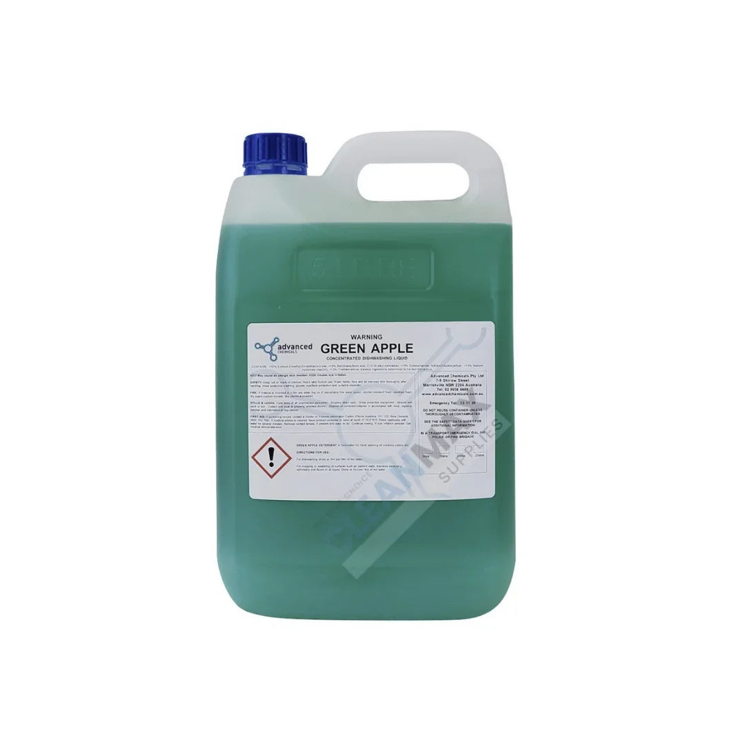 A 5-litre plastic jug of Advanced Green Apple scented liquid detergent.