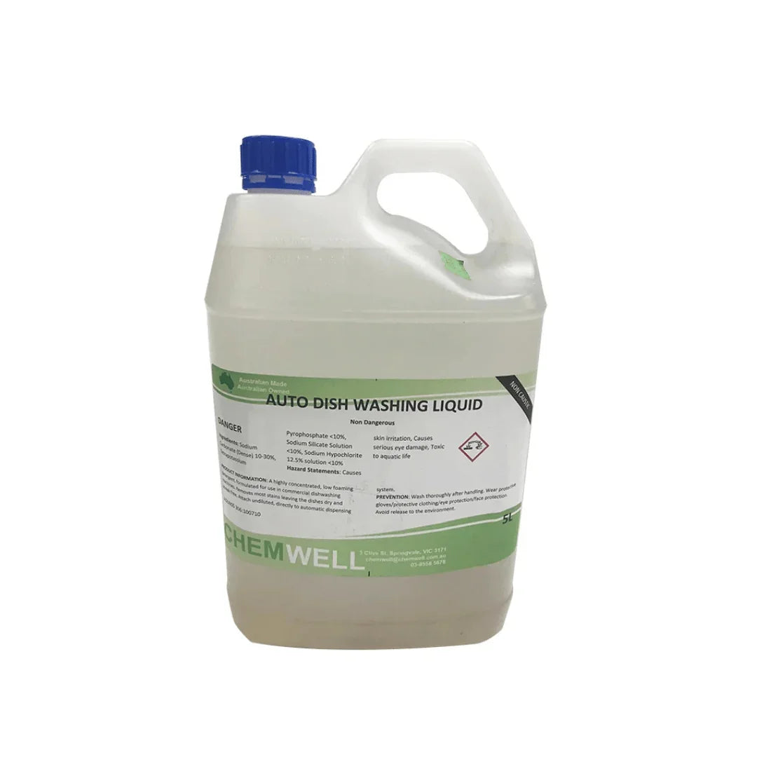 Large plastic jug of Chemwell Auto Dish Washing Liquid with blue cap