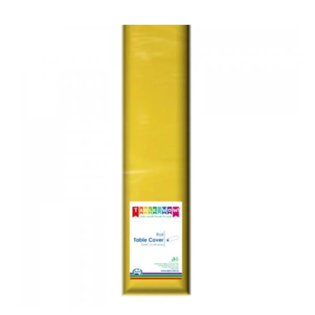 Roll of yellow plastic table cover for party and catering supplies