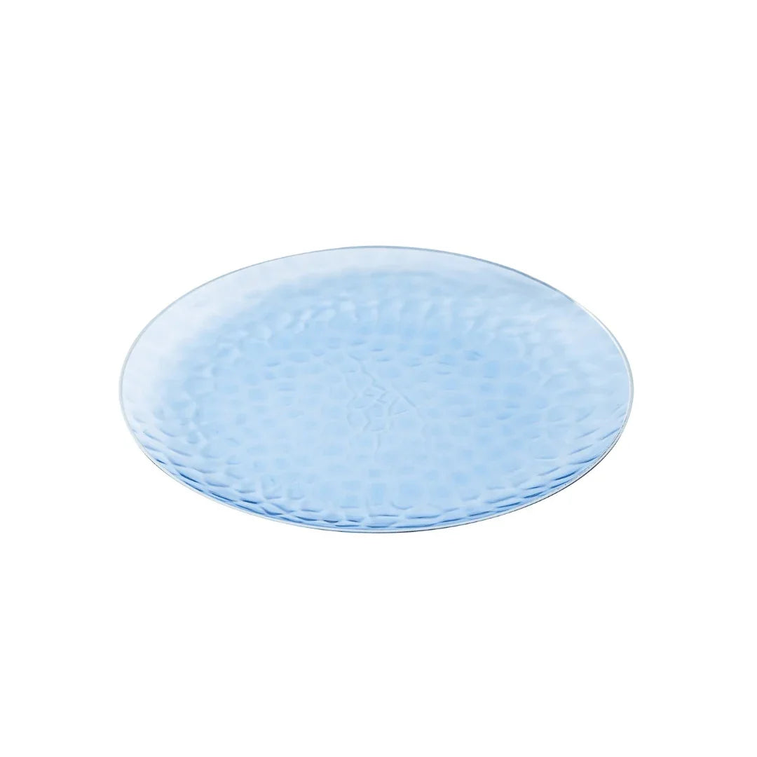 Light blue textured plastic disposable plate