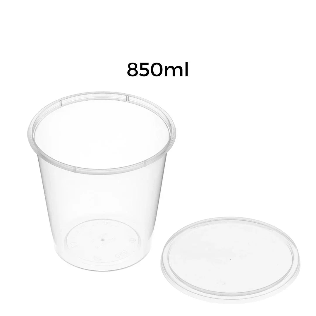 Clear plastic 850ml disposable cup with matching lid
