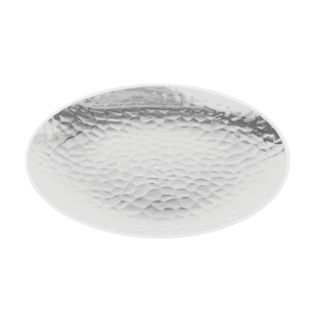 Silver hammered effect oval plastic catering platter