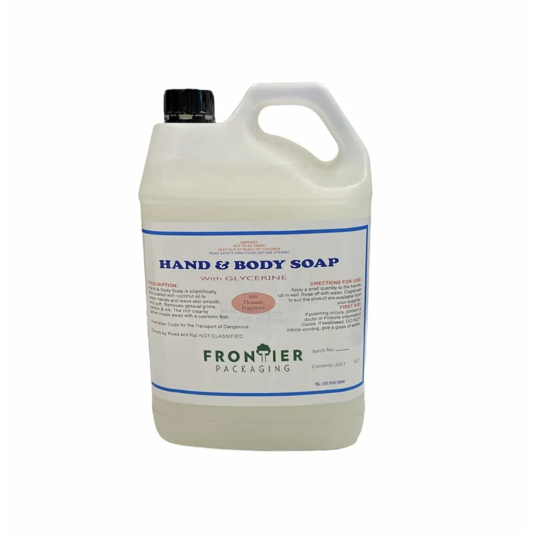 20L bulk bottle of Frontier Packaging Hand & Body Soap with Glycerine