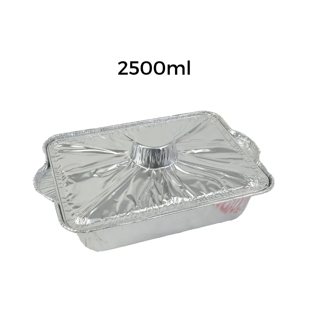 Disposable 2500ml rectangular aluminum foil catering container with lid