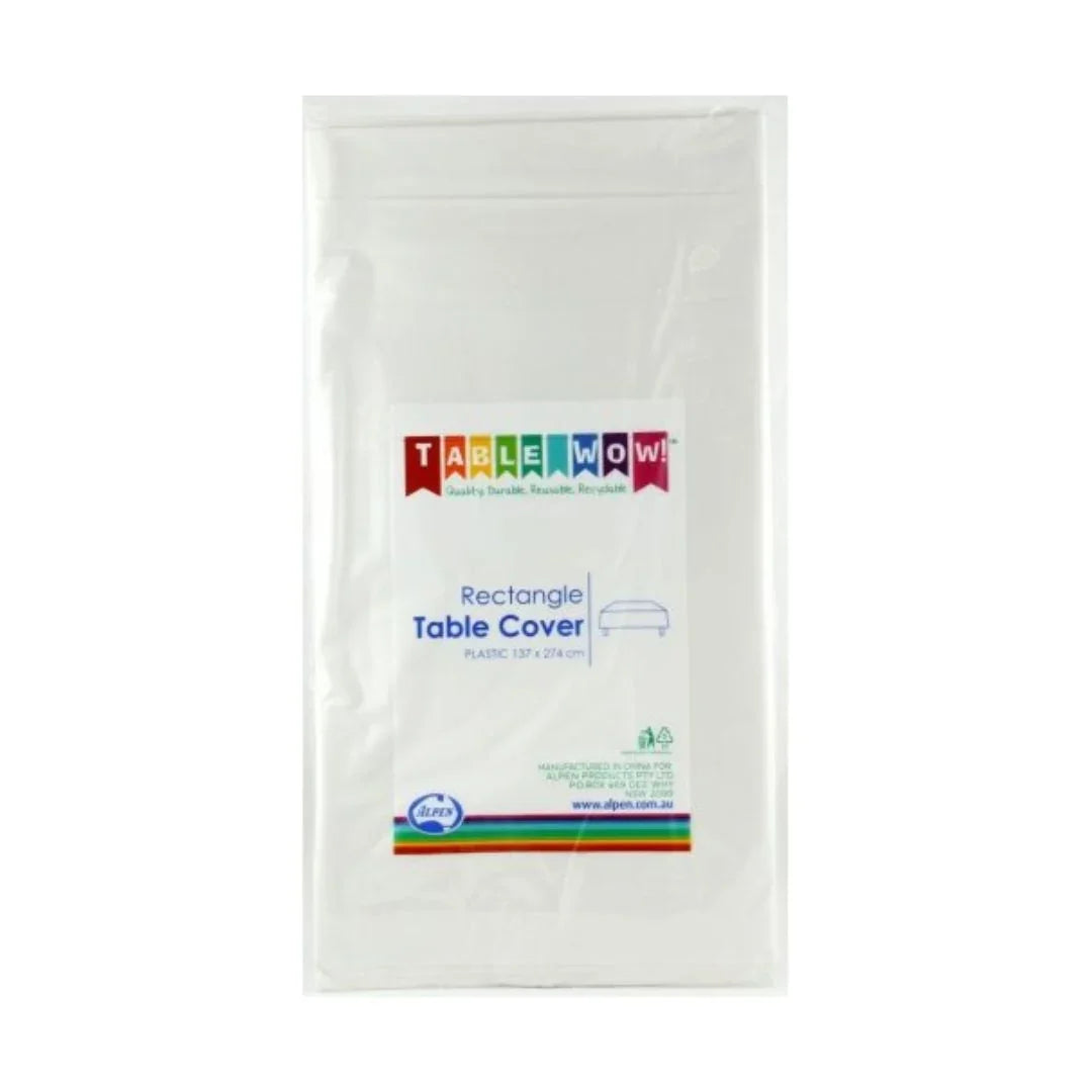 Packaged Table Wow white plastic rectangle table cover, 137 x 274 cm