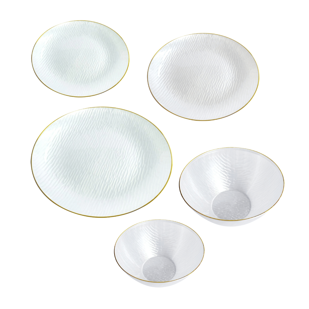 Gold Rim Pearl Dimple Plates & Bowls - 10PK