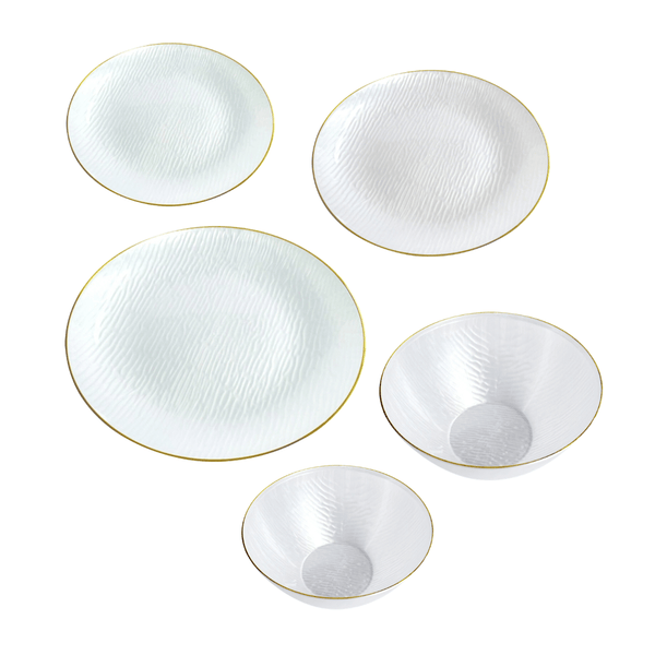 Gold Rim Pearl Dimple Plates & Bowls - 10PK