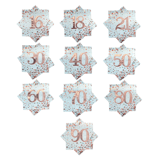 Birthday Age Napkins - White/Rose Gold - 16PK