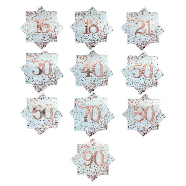Birthday Age Napkins - White/Rose Gold - 16PK