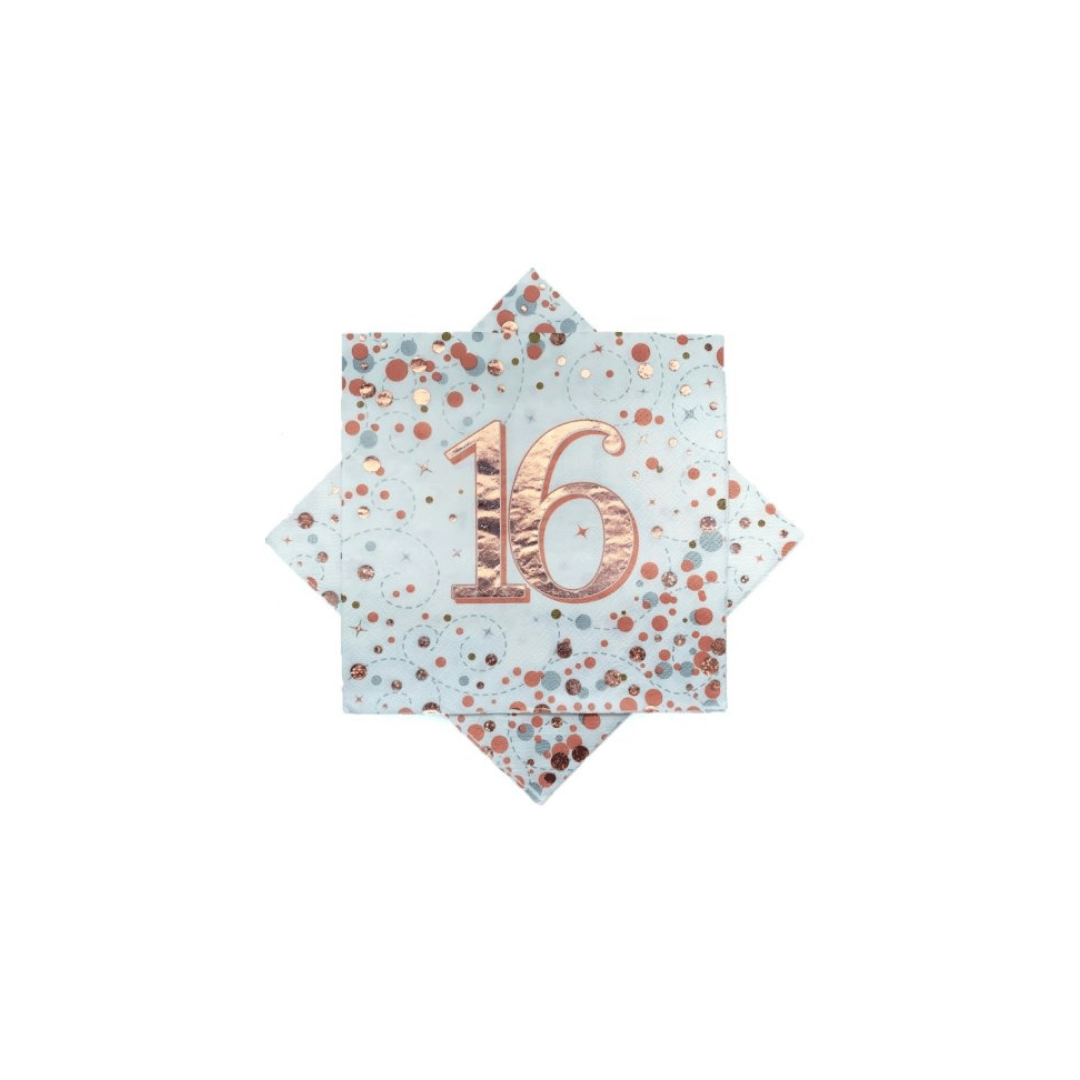 Birthday Age Napkins - White/Rose Gold - 16PK