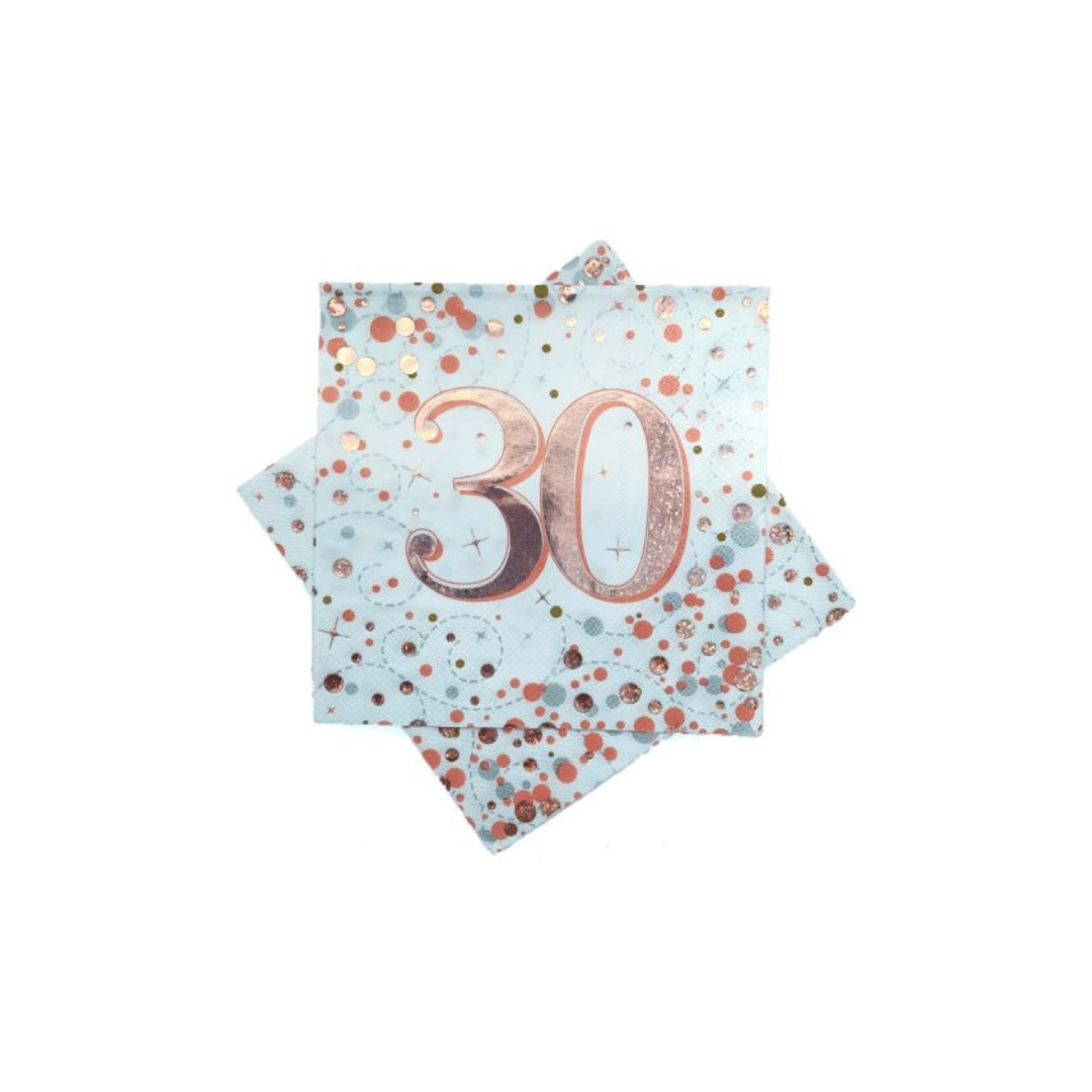 Birthday Age Napkins - White/Rose Gold - 16PK