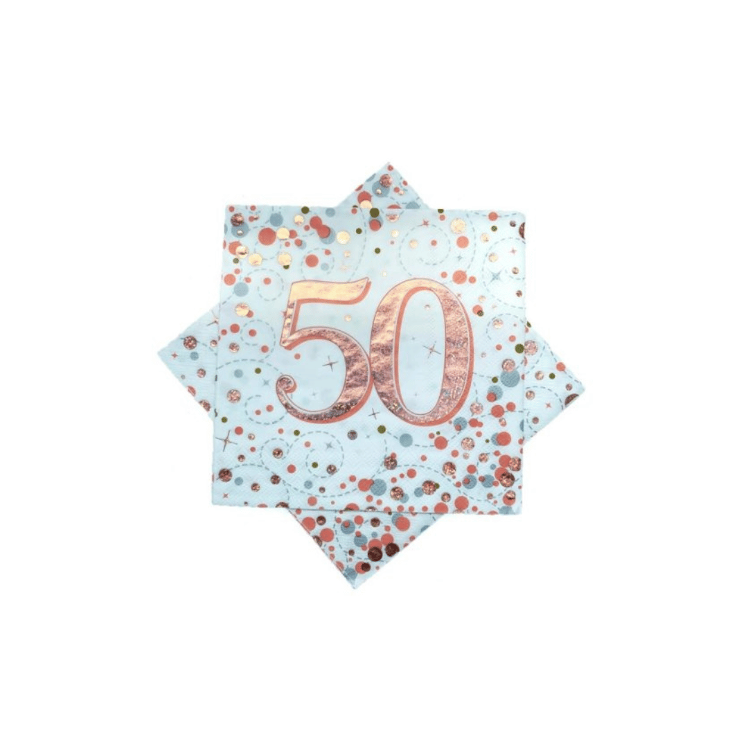 Birthday Age Napkins - White/Rose Gold - 16PK