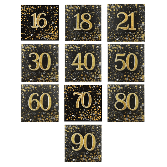 Birthday Age Napkins - Black/Gold - 16PK