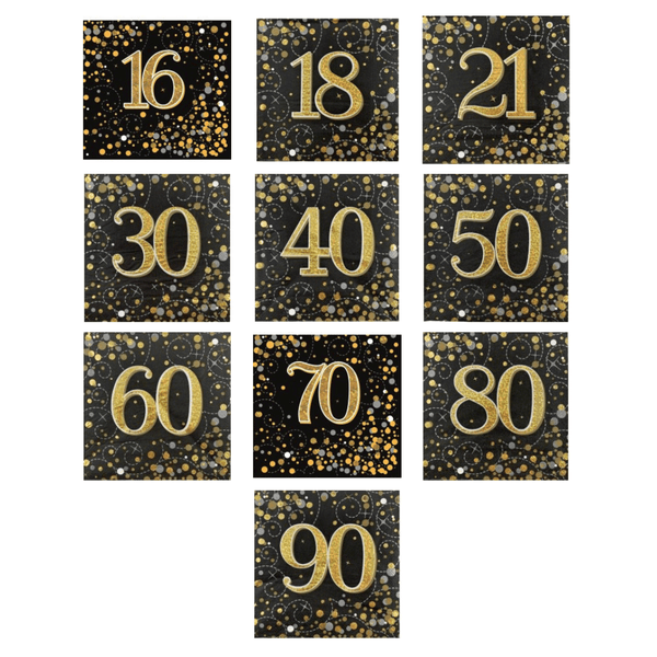 Birthday Age Napkins - Black/Gold - 16PK