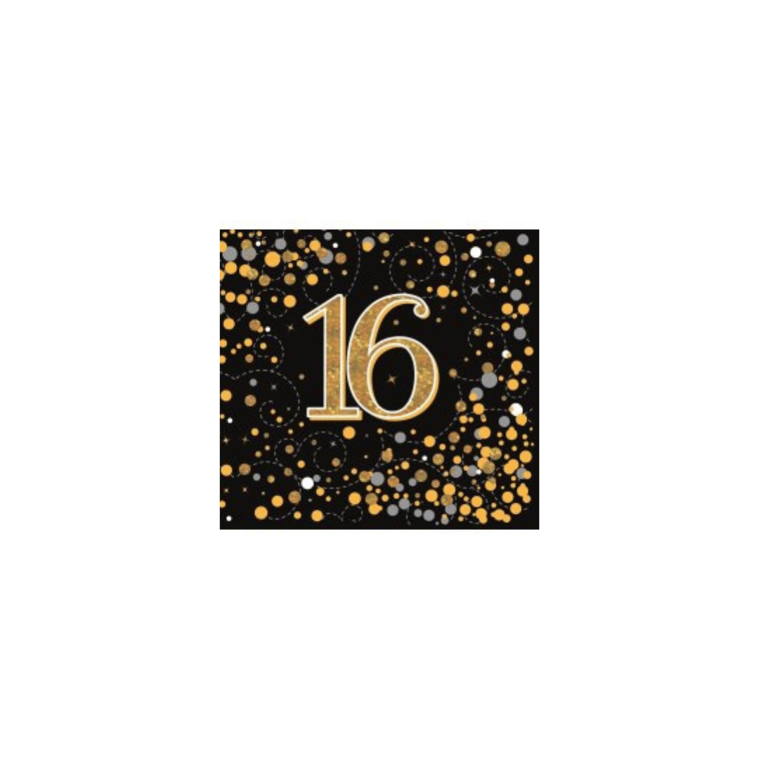Birthday Age Napkins - Black/Gold - 16PK