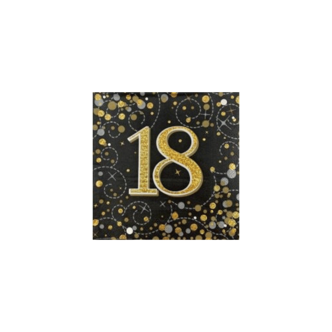 Birthday Age Napkins - Black/Gold - 16PK
