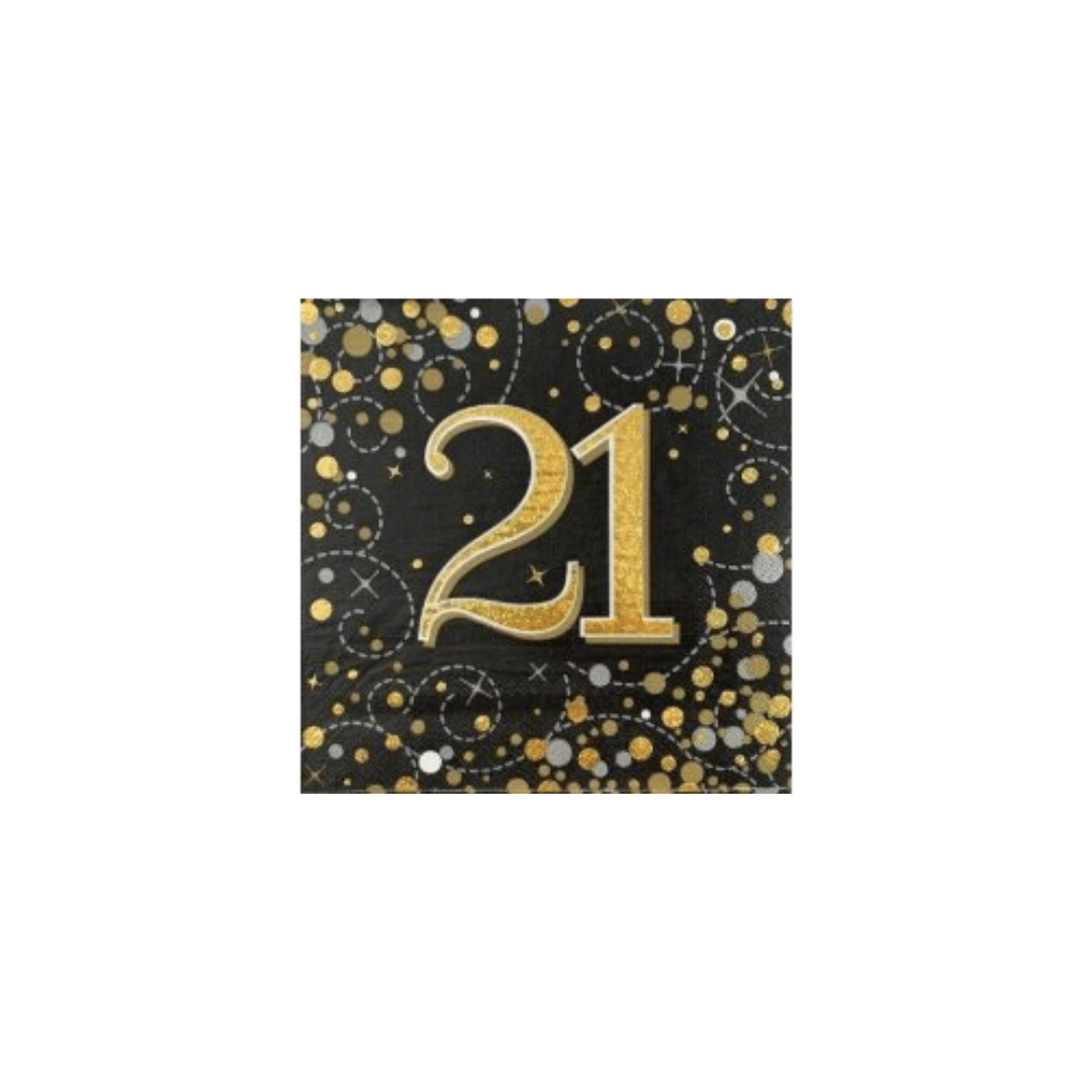 Birthday Age Napkins - Black/Gold - 16PK