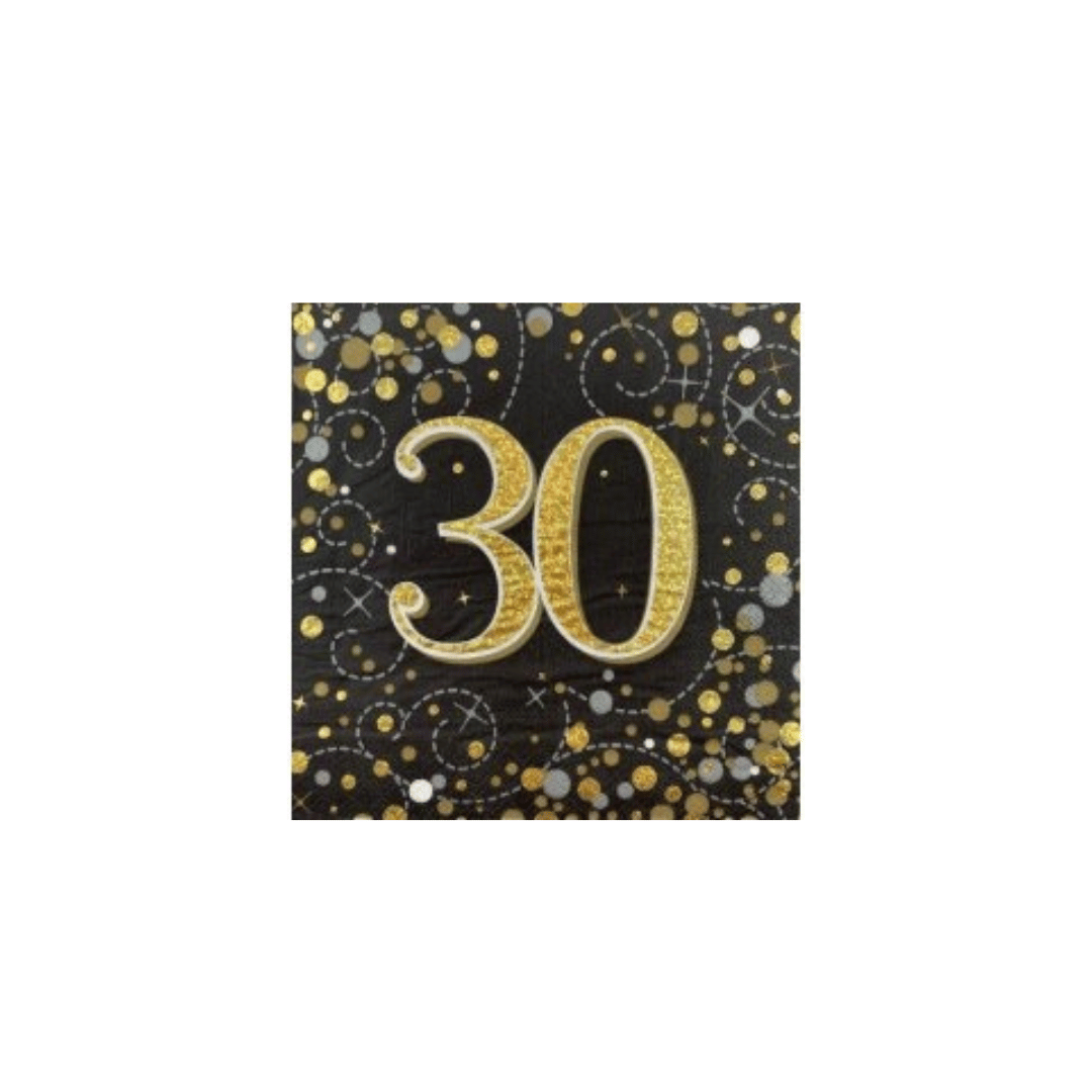 Birthday Age Napkins - Black/Gold - 16PK