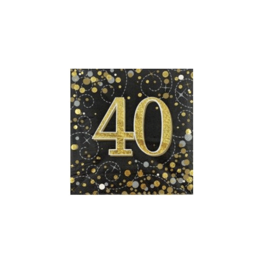 Birthday Age Napkins - Black/Gold - 16PK