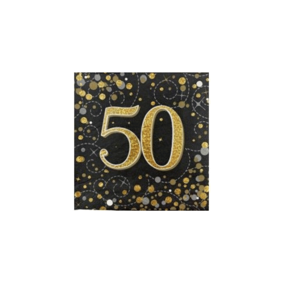 Birthday Age Napkins - Black/Gold - 16PK