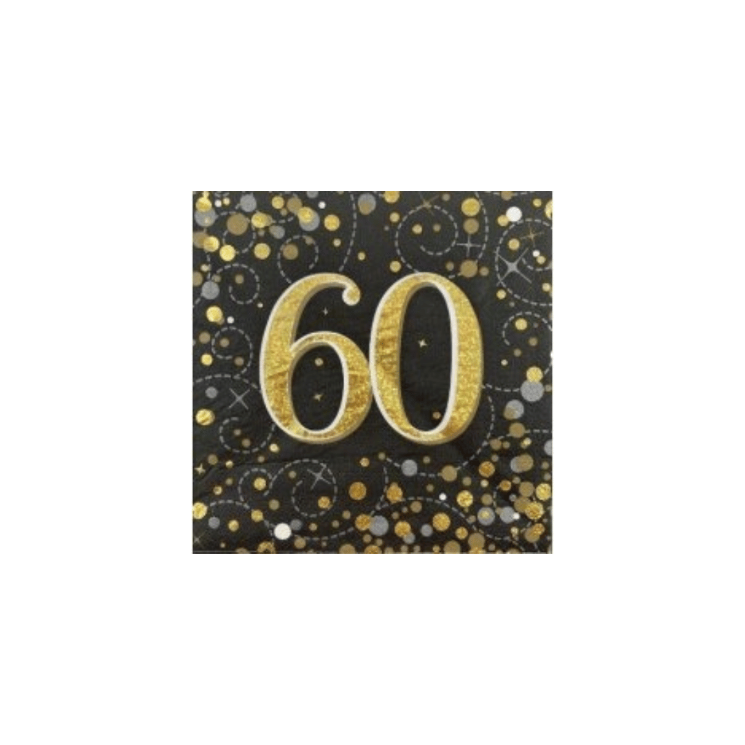 Birthday Age Napkins - Black/Gold - 16PK