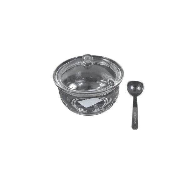 Rosh Hashana Clear Honey Dish With Spoon And Lid