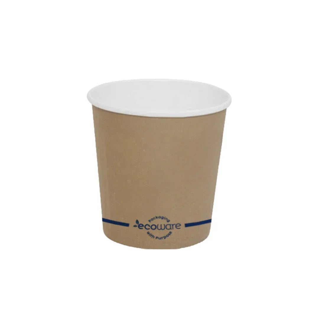 EcoWare biodegradable brown paper coffee cup with white interior