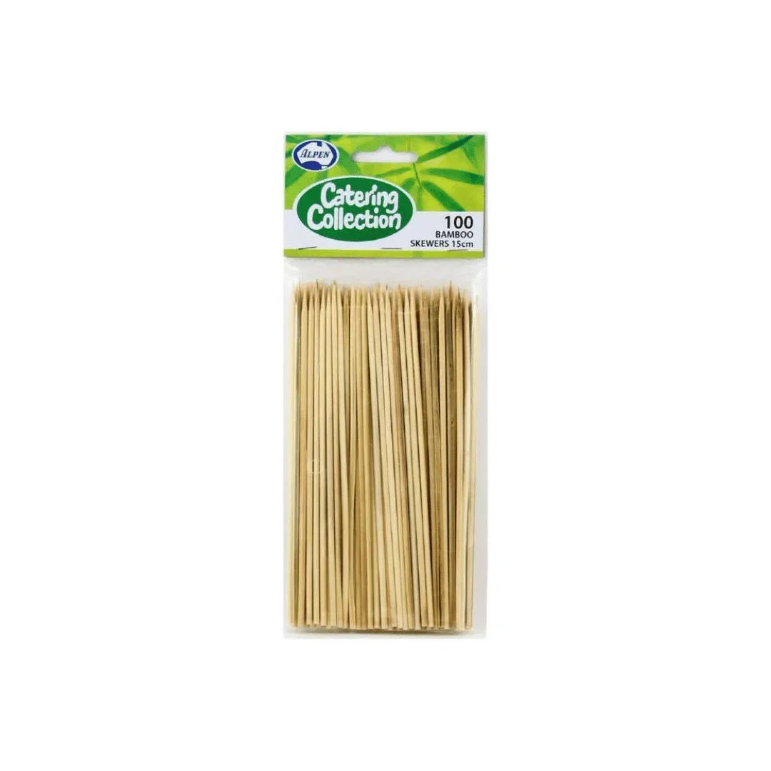Pack of 100 Alpen Catering Collection 15cm bamboo skewers