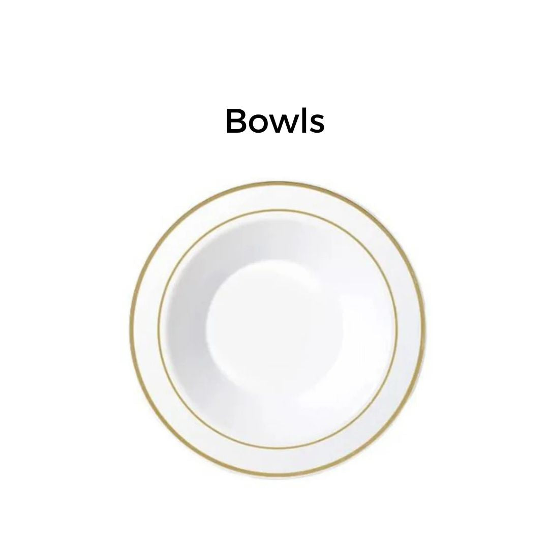 Gold Rim Plates & Bowls - 6PK