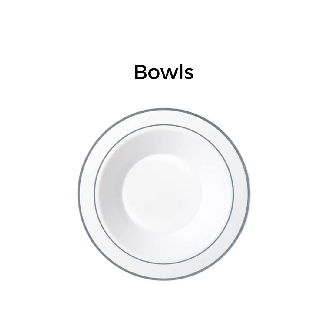 Silver Rim Plates & Bowls - 6PK