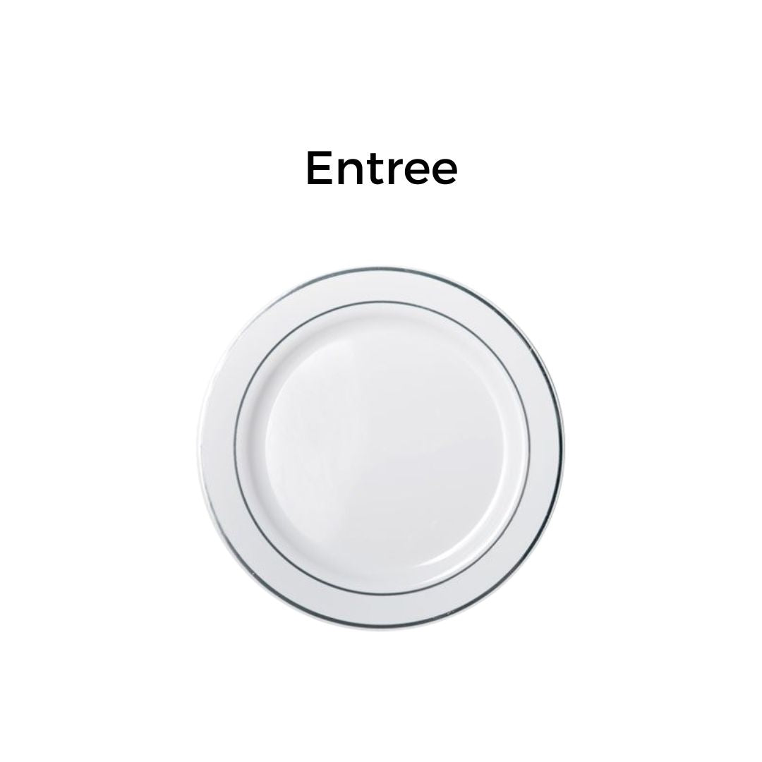 Silver Rim Plates & Bowls - 6PK