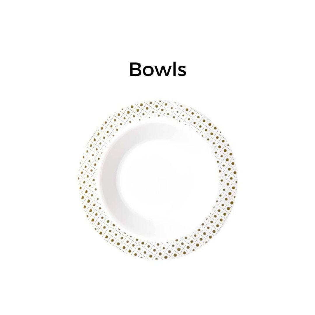 Gold Dot Rim Plates & Bowls - 6PK