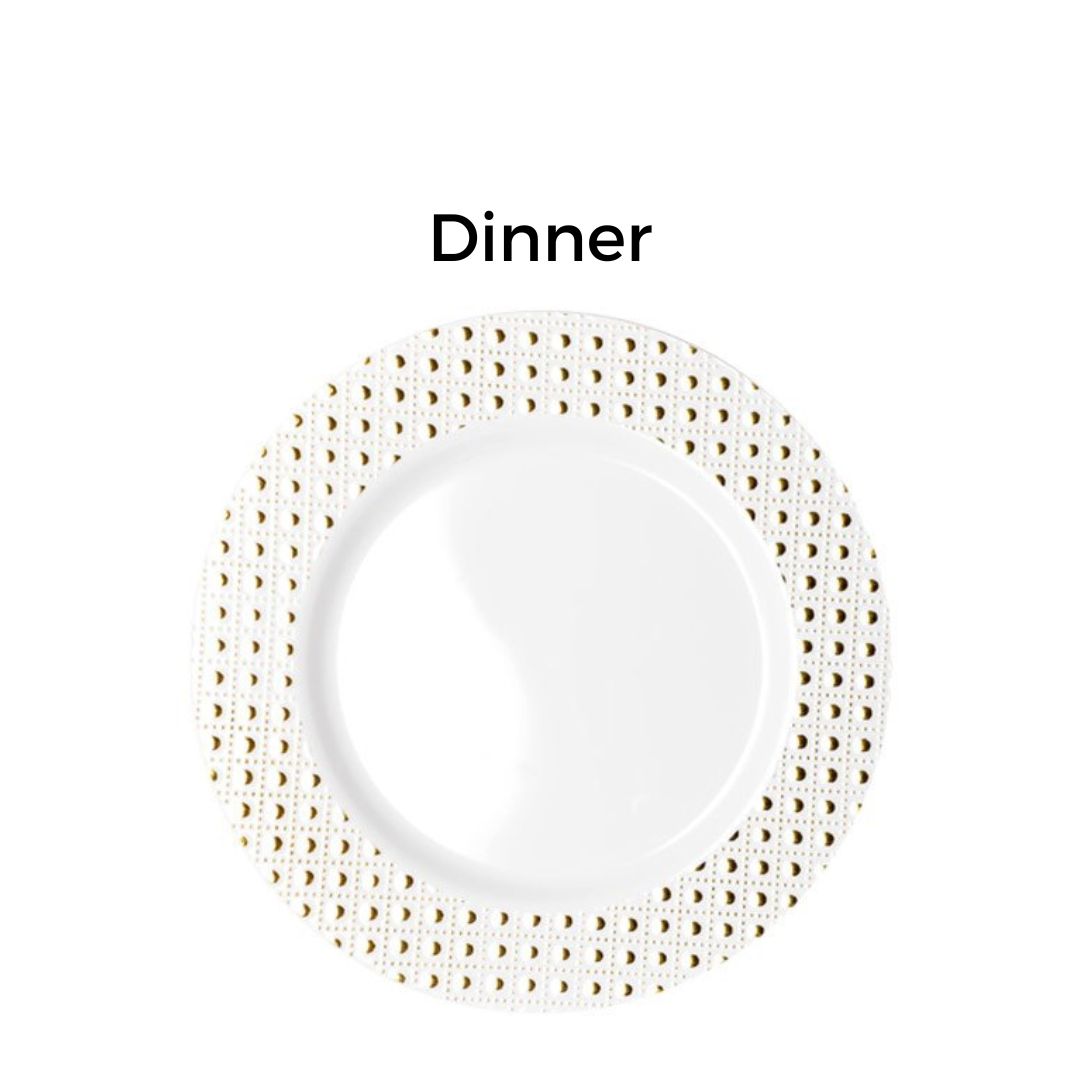 Gold Dot Rim Plates & Bowls - 6PK