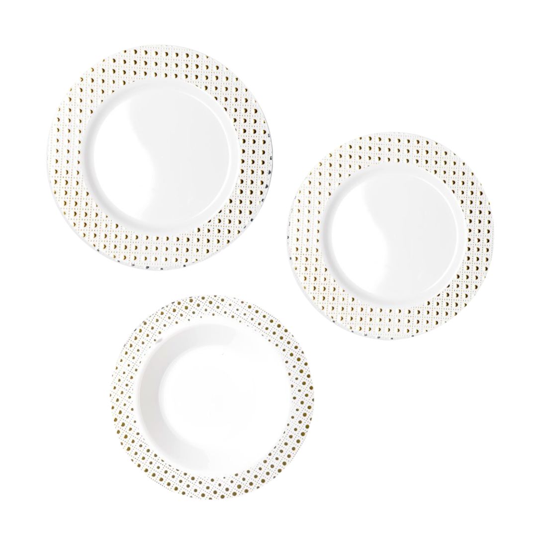 Gold Dot Rim Plates & Bowls - 6PK