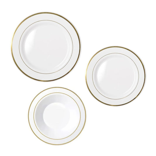 Gold Rim Plates & Bowls - 6PK