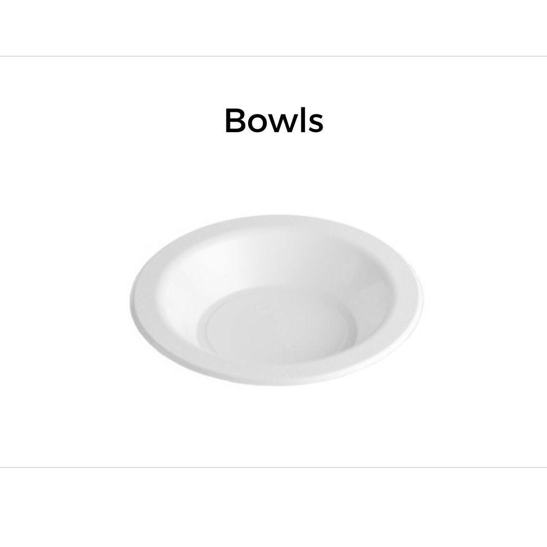 White Plastic Plates & Bowls - 50PK