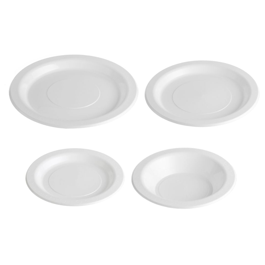 White Plastic Plates & Bowls - 50PK