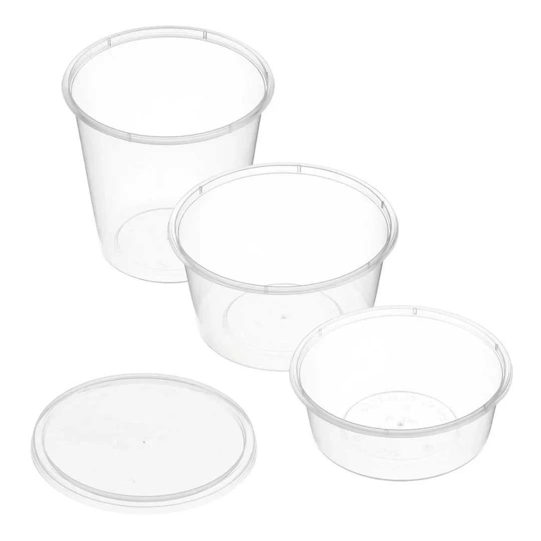 Petit Container Rond Round Plastic Containers (includes lids) - 50PK – Banner Paper Products