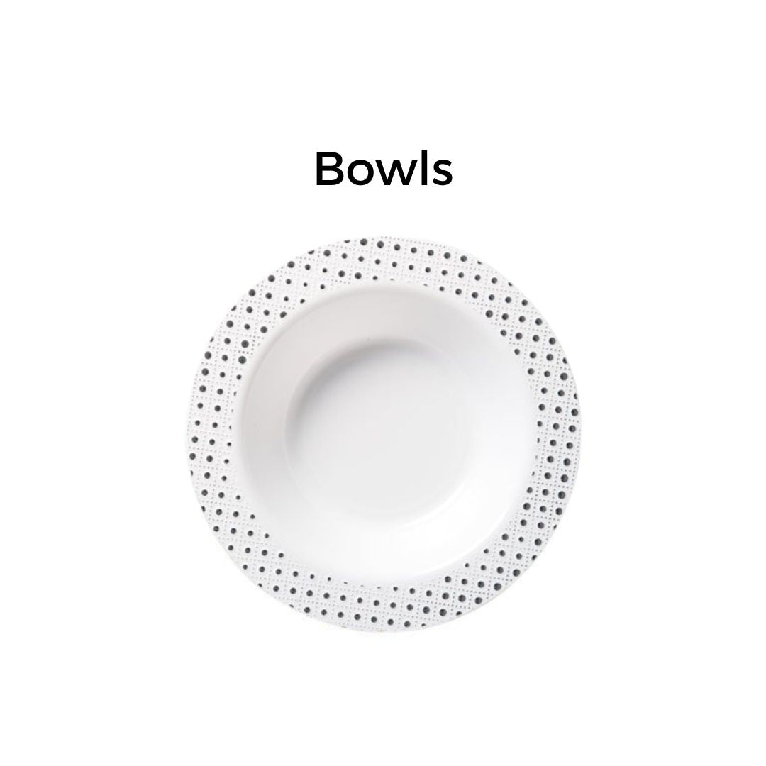 Silver Dot Rim Plates & Bowls - 6PK