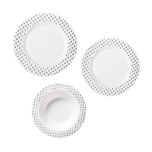 Silver Dot Rim Plates & Bowls - 6PK