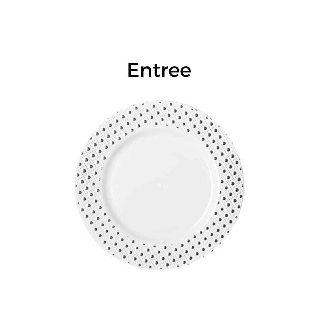 Silver Dot Rim Plates & Bowls - 6PK