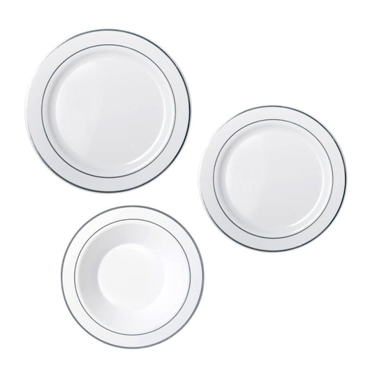 Silver Rim Plates & Bowls - 6PK