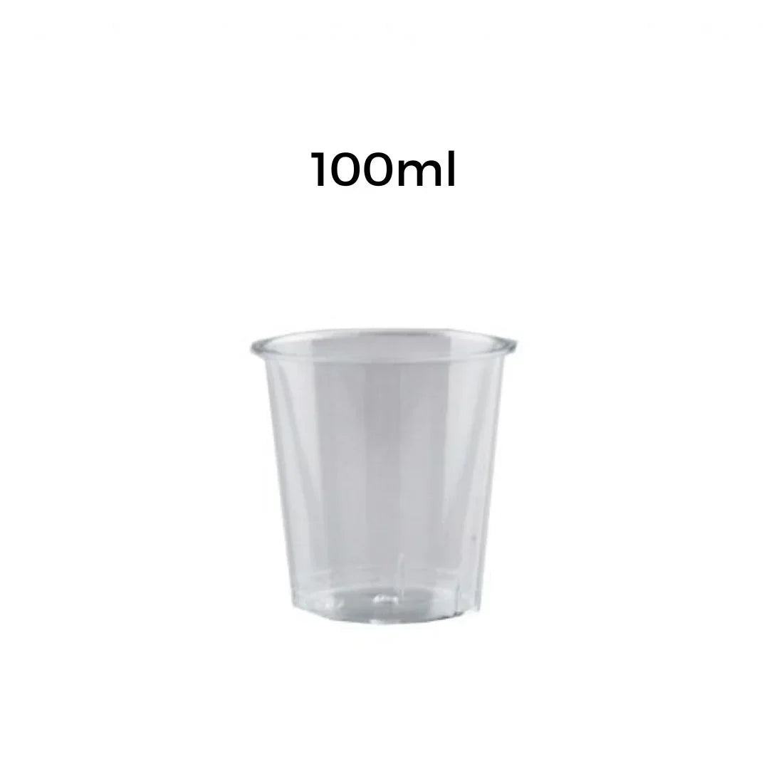 Clear disposable plastic cup, 100ml capacity